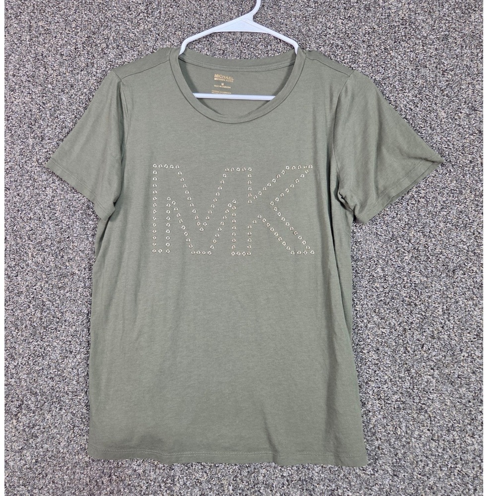 Michael‎ Michael Kors T-Shirt Women Medium Green Grommet MK Logo Short Sleeve